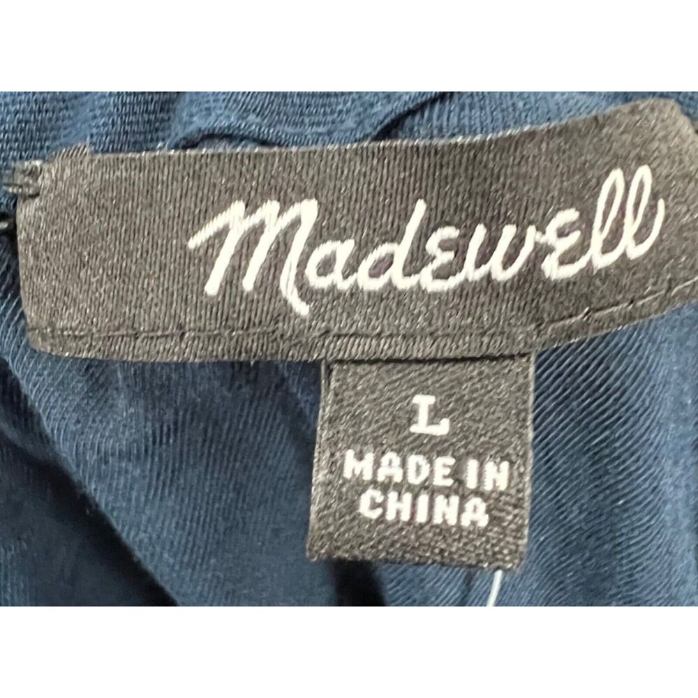 Madewell Sophia Open Back Mini Dress L Blue Fit Flare Shirred Soft Twill Boho - Picture 9 of 14